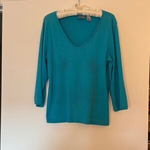Chico's Teal 3/4 Sleeve V-Neck Top